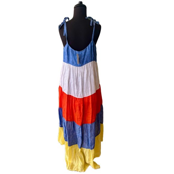 NWT Joie 100% Linen Colorblock Striped Maxi Dress Multi Eugenia Size M - Picture 4 of 14